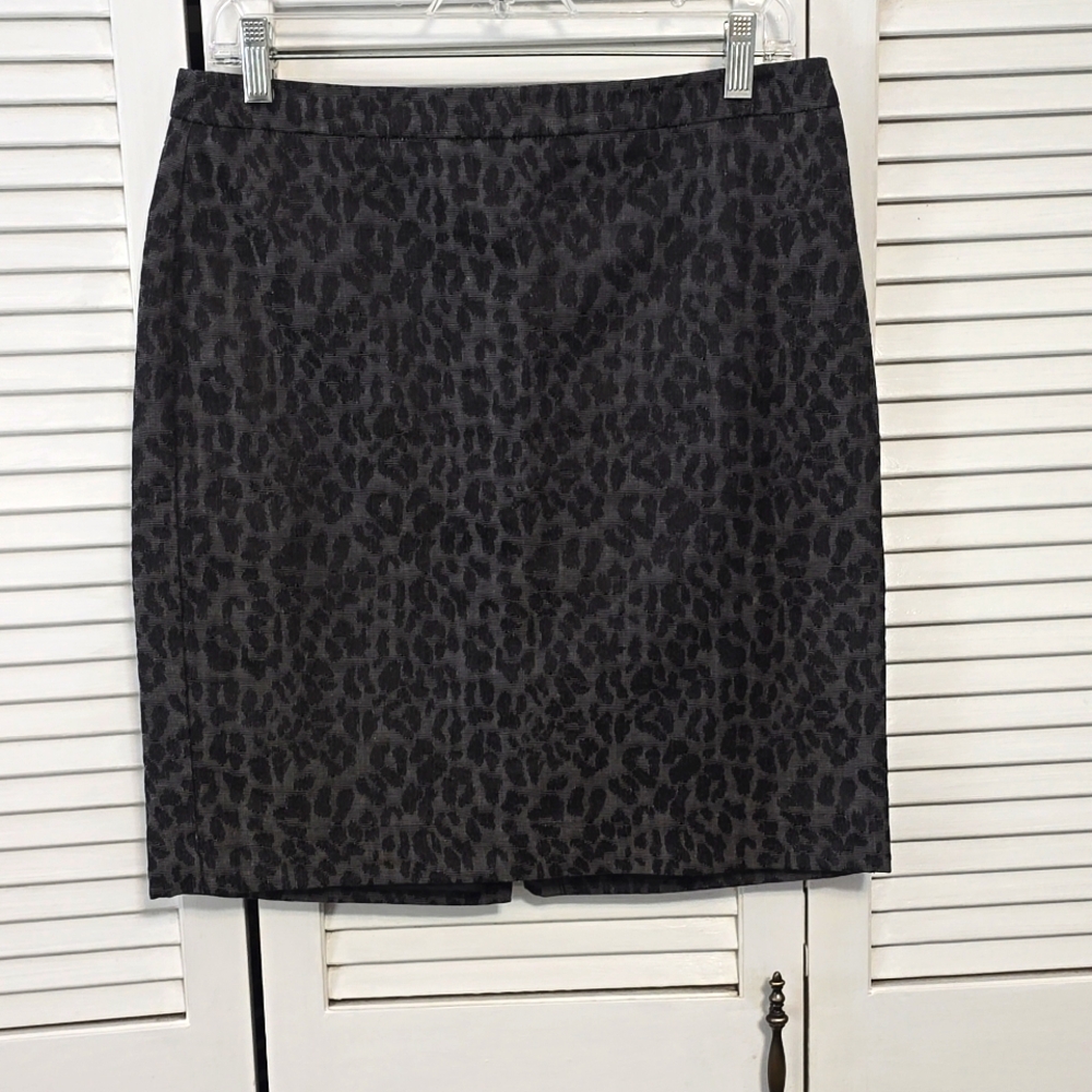690 Ann Taylor Loft Womens Flat Front Dark Gray & Black Print  Pencil Skirt Sz 6